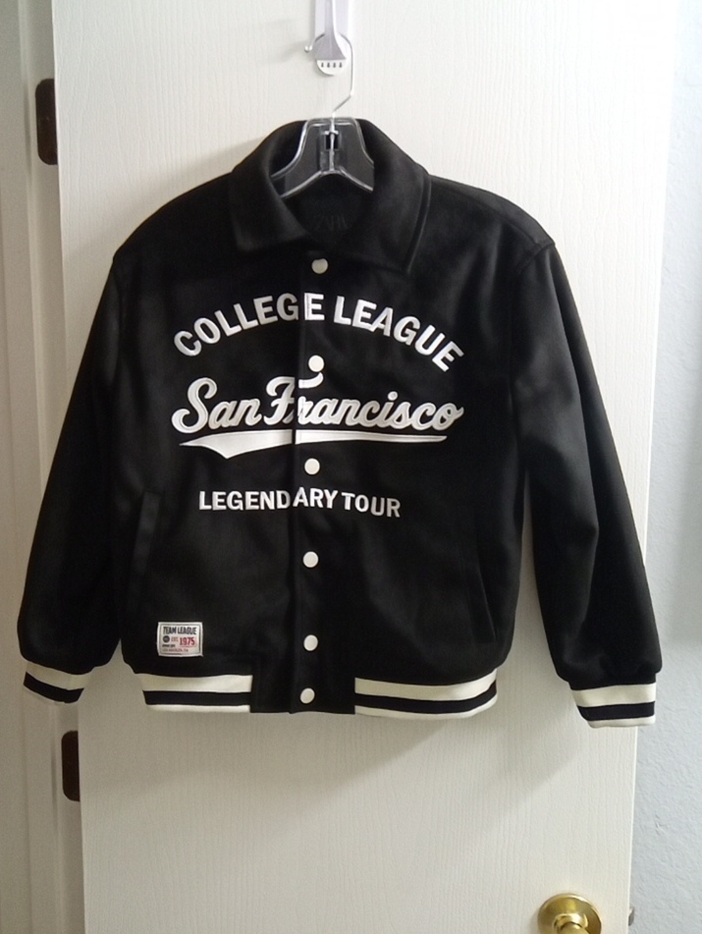 Zara Black and White 'San Francisco' Varsity Jacket